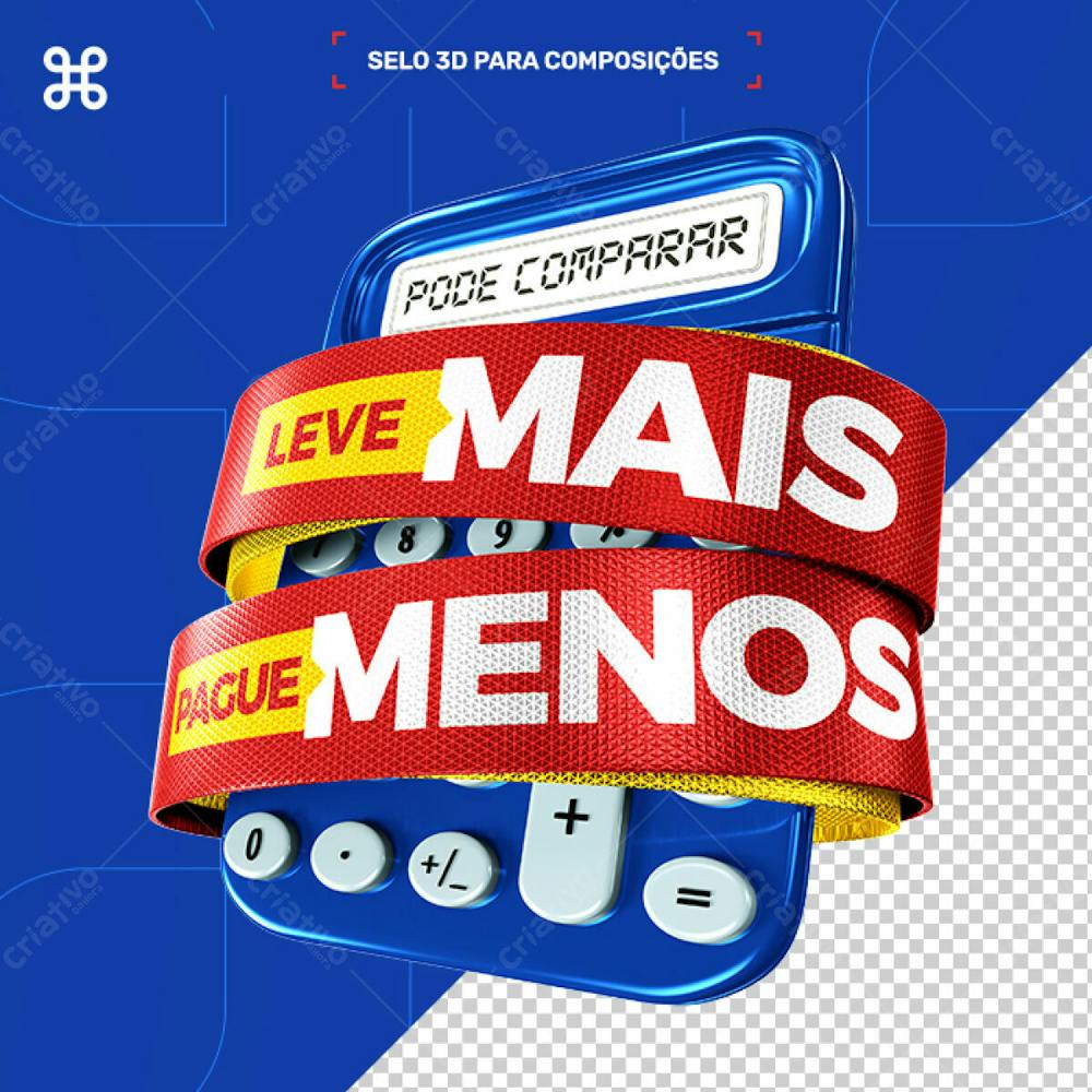 Selo 3D Azul Supermercado Mercado Calculadora Mercado Leve Mais Pague Menos Psd