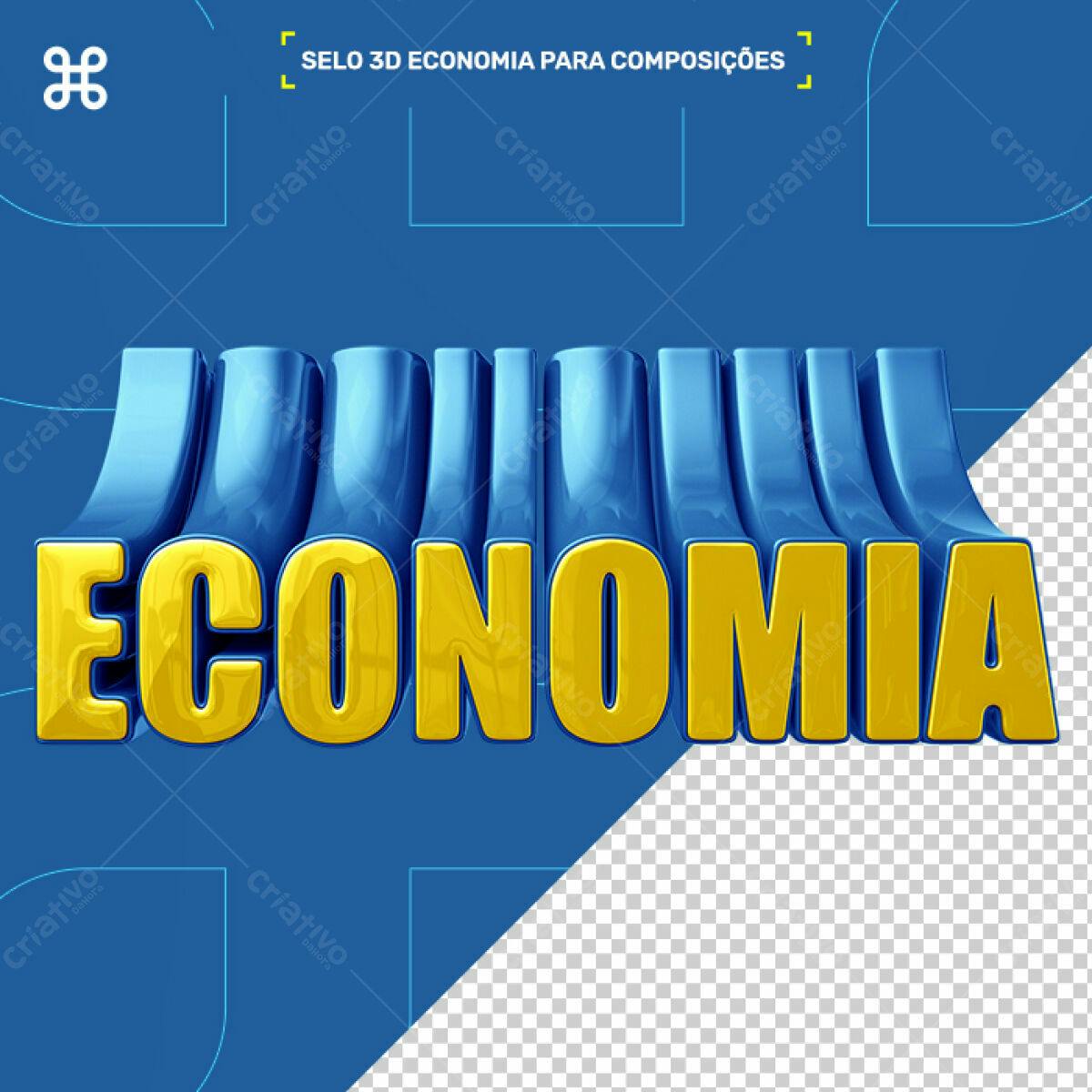 Selo 3D Economia Azul e Dourado Metalizado