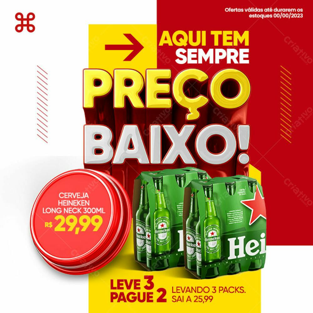 Aqui Tem Preço Baixo Supermercado Mercado Cerveja Heineken Psd Editável