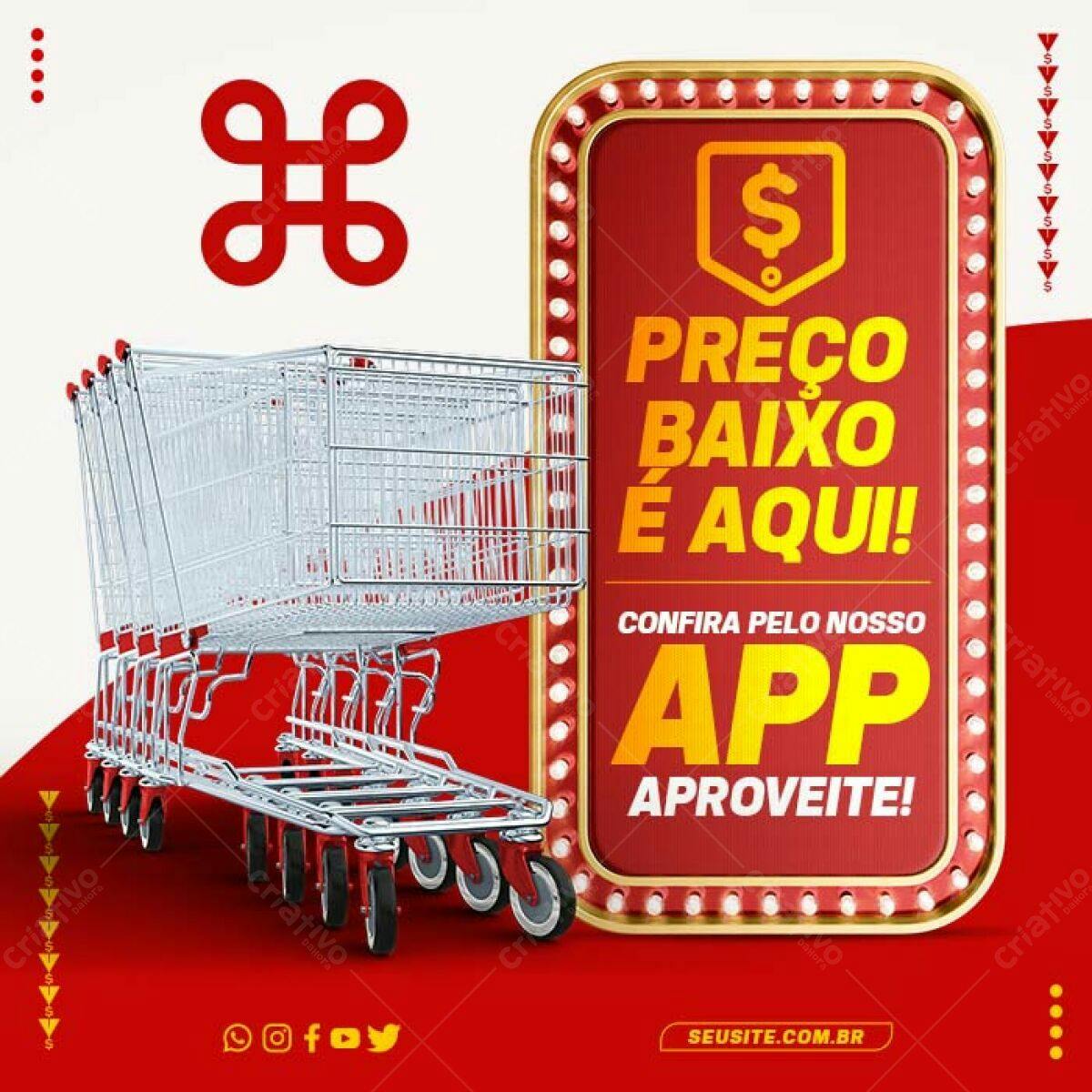 Postagem para Redes Sociais com Carrinhos de Supermercado PSD Editável