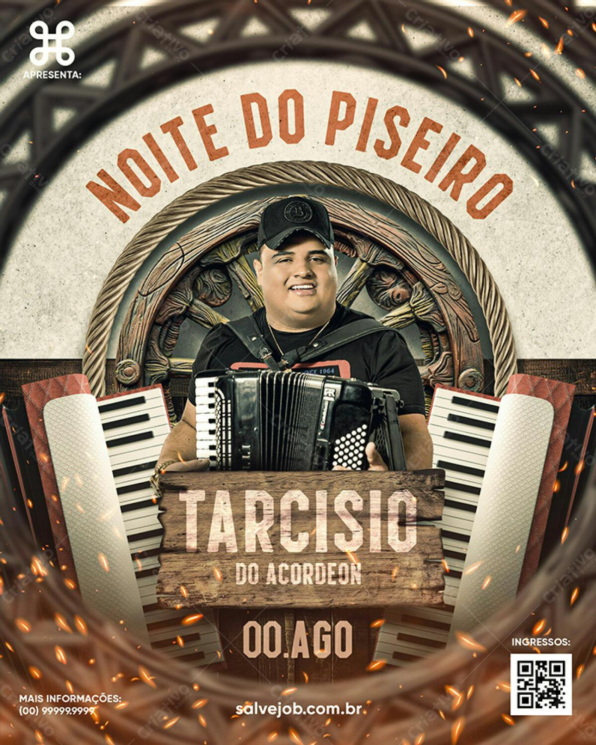 Flyer Noite do Piseiro com Tarcísio do Acordeon PSD Editável