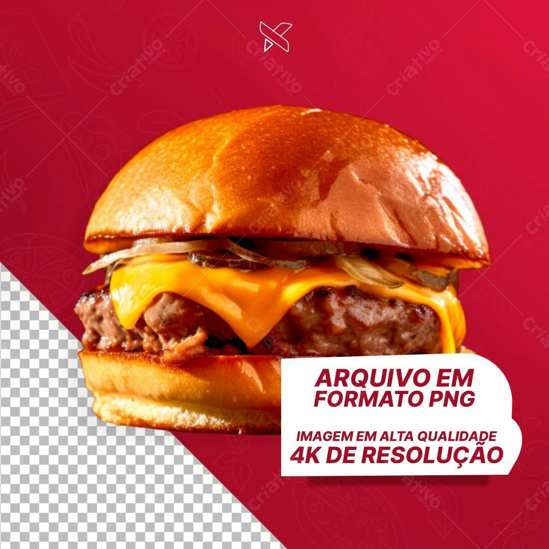 Imagem PNG de Hambúrguer com Queijo e Cebola para Redes Sociais com fundo transparente