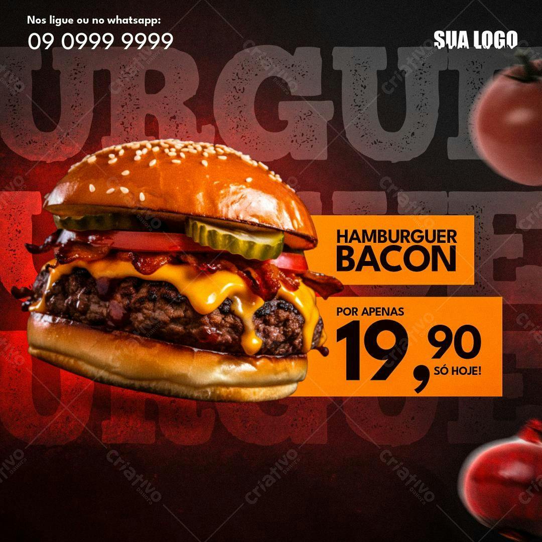 Post para Hambúrguer Bacon PSD Editável