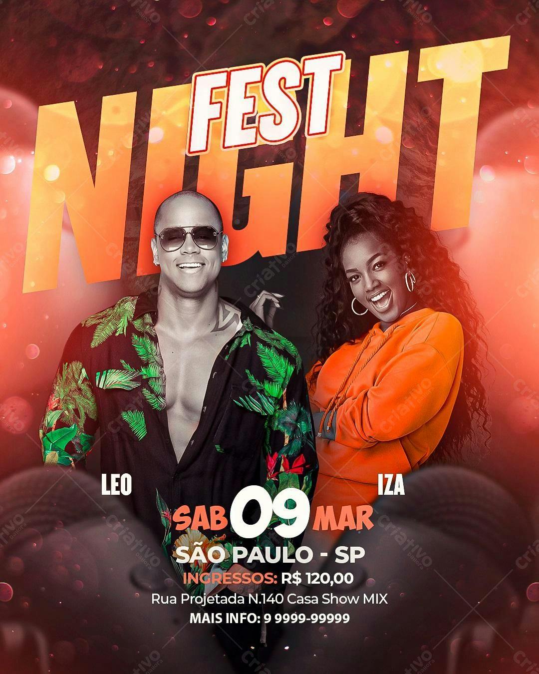 Flyer Festa com Léo e Iza em São Paulo PSD Editável