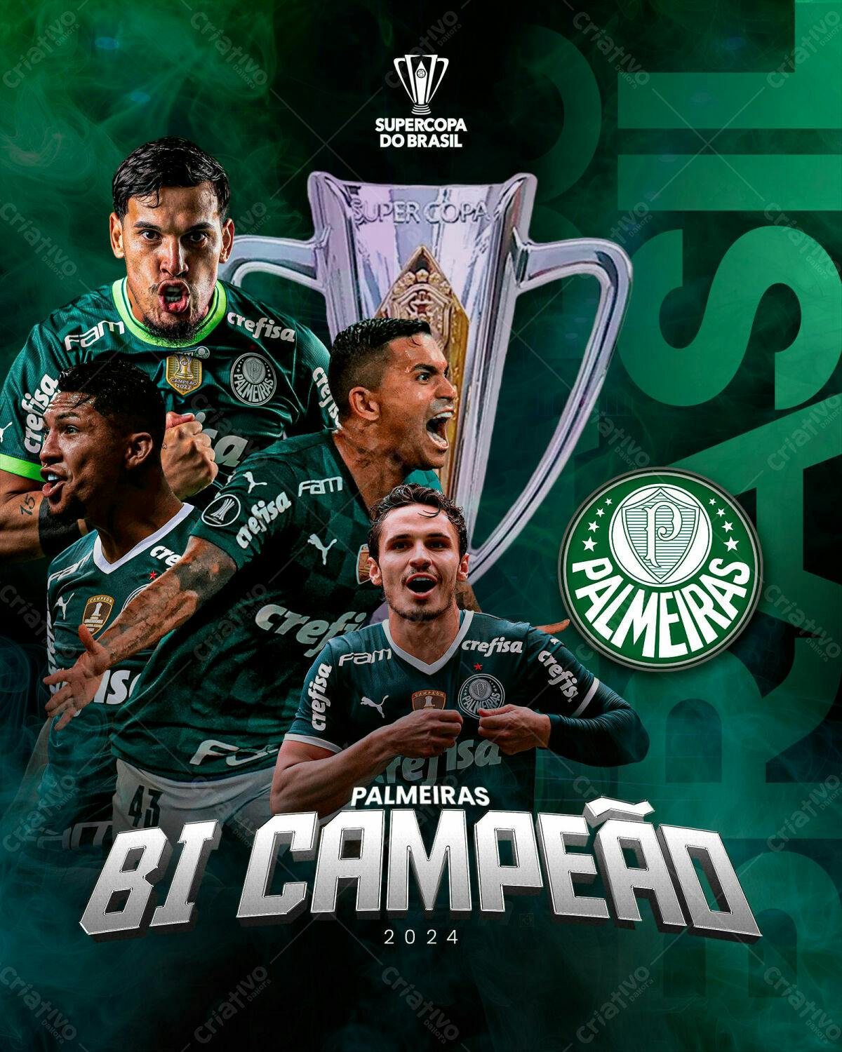 Flyer Palmeiras Bi-Campeão Supercopa do Brasil PSD Editável