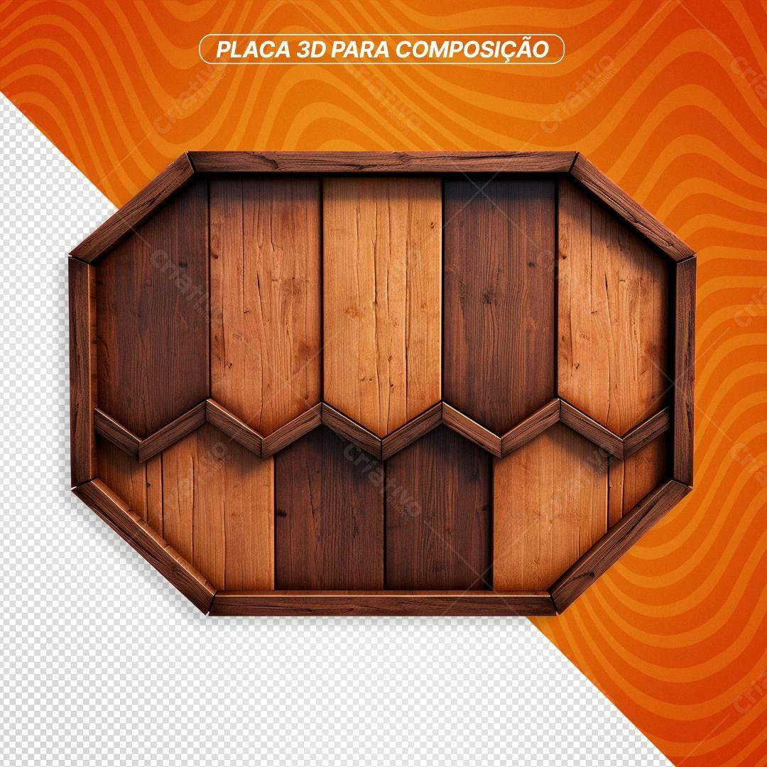 Placa de Madeira Octagonal PNG com fundo transparente