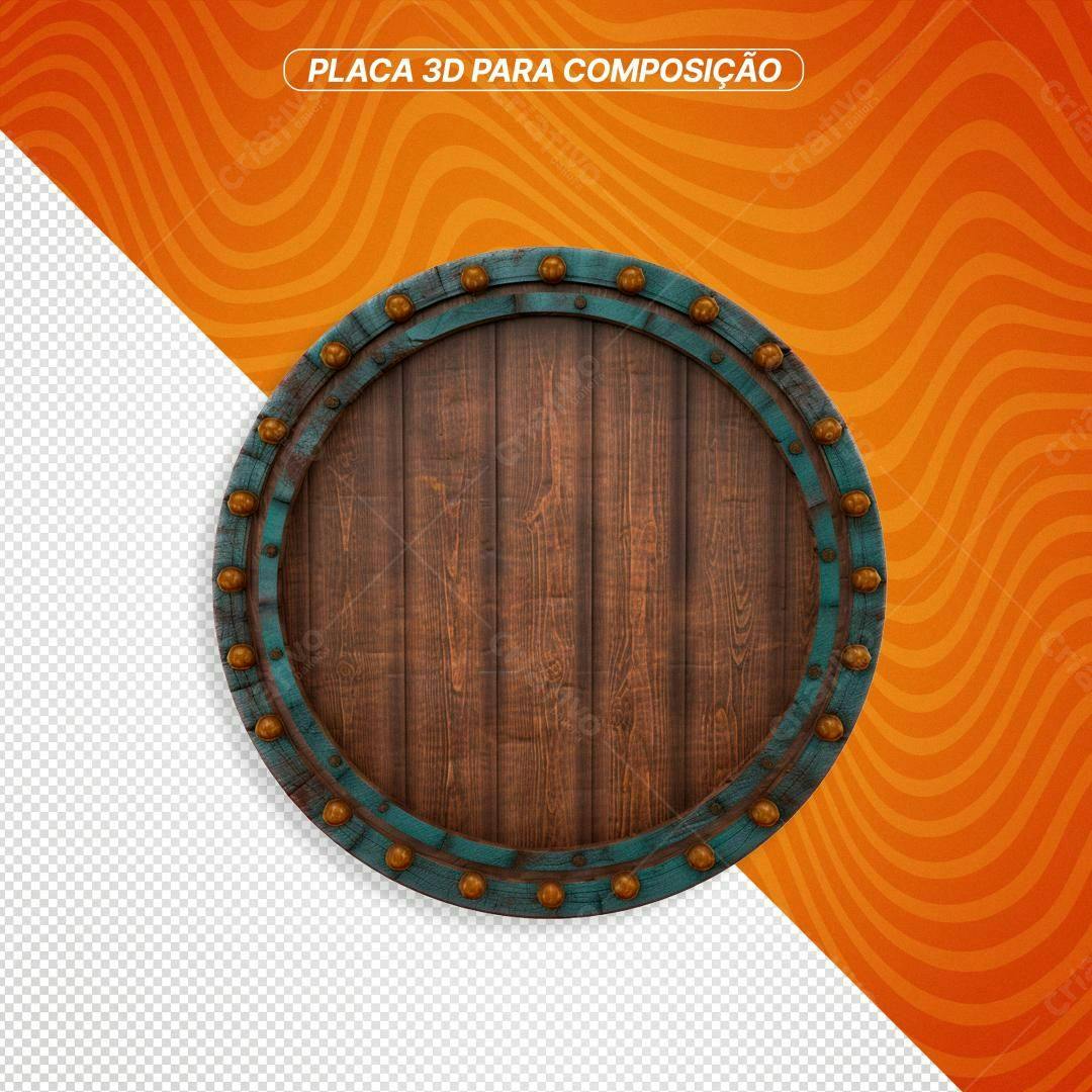 Placa Circular Madeira PNG com fundo transparente