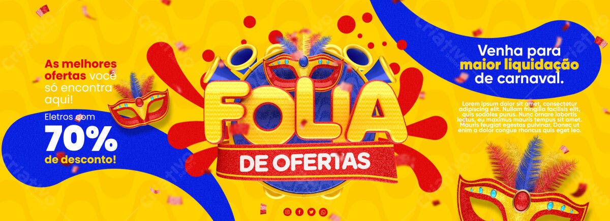 Banner Carnaval com 70% de Desconto PSD Editável
