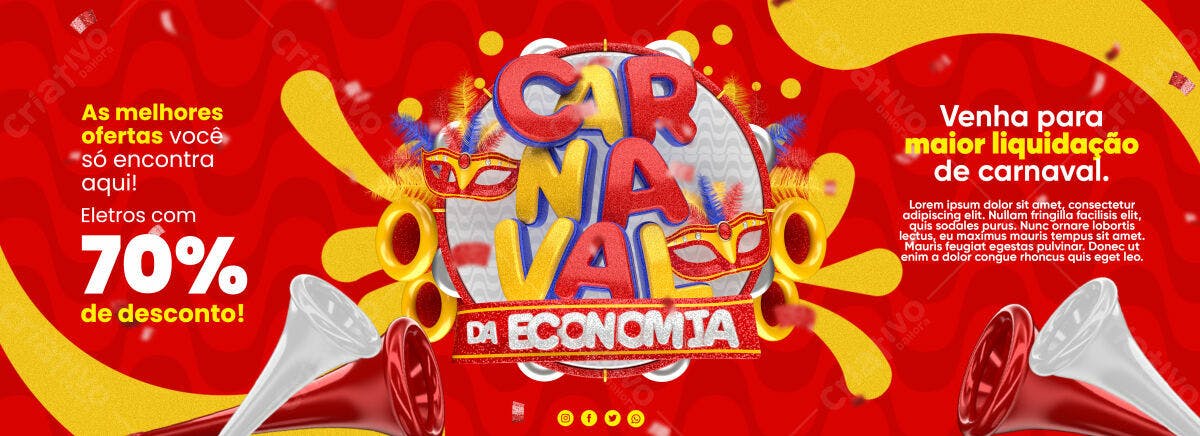 Banner Carnaval com 70% de Desconto PSD Editável