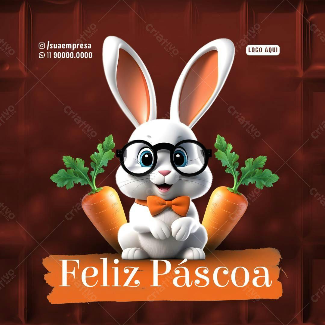 Post para Páscoa com Coelho PSD Editável