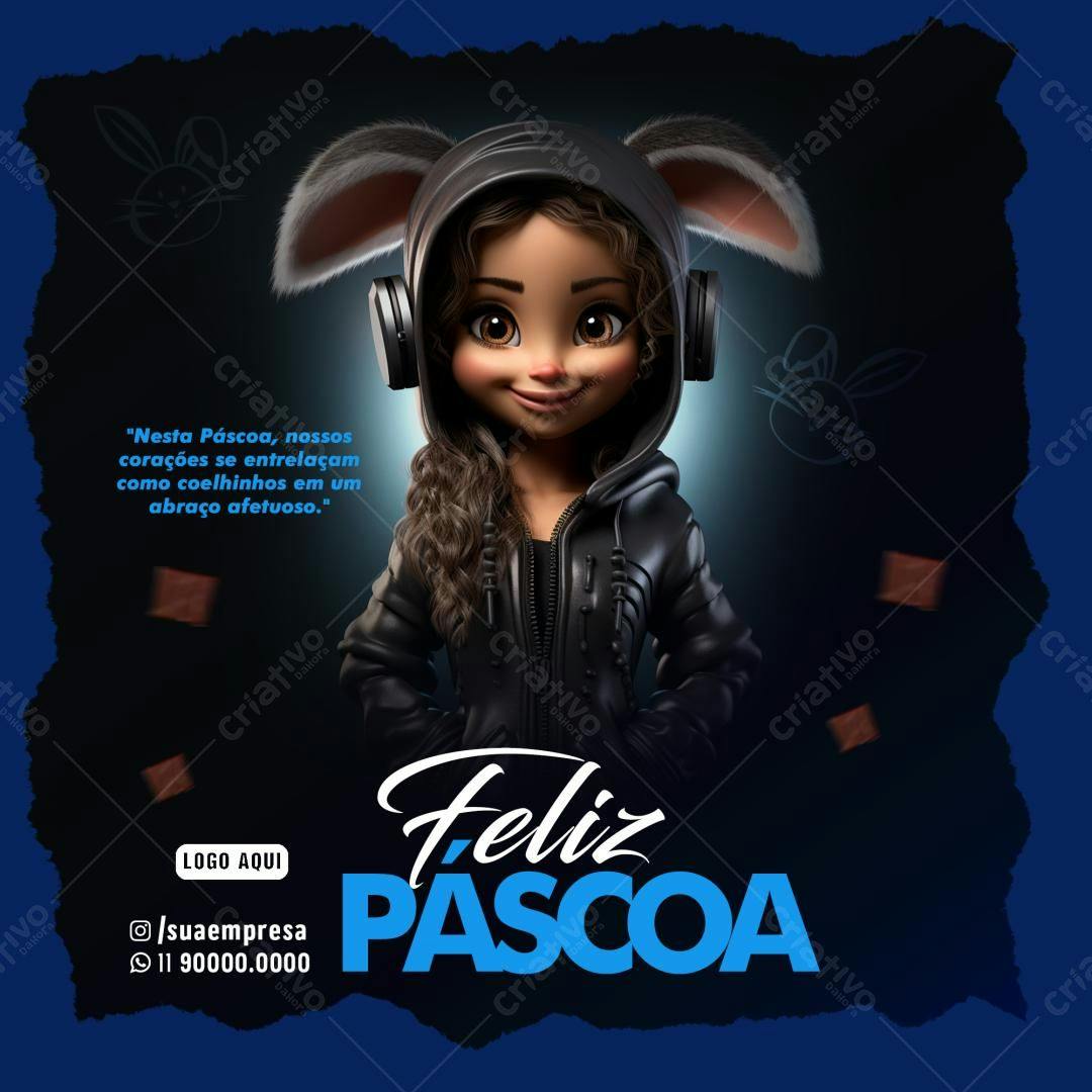 Flyer Páscoa com Coelhinha 3D PSD Editável