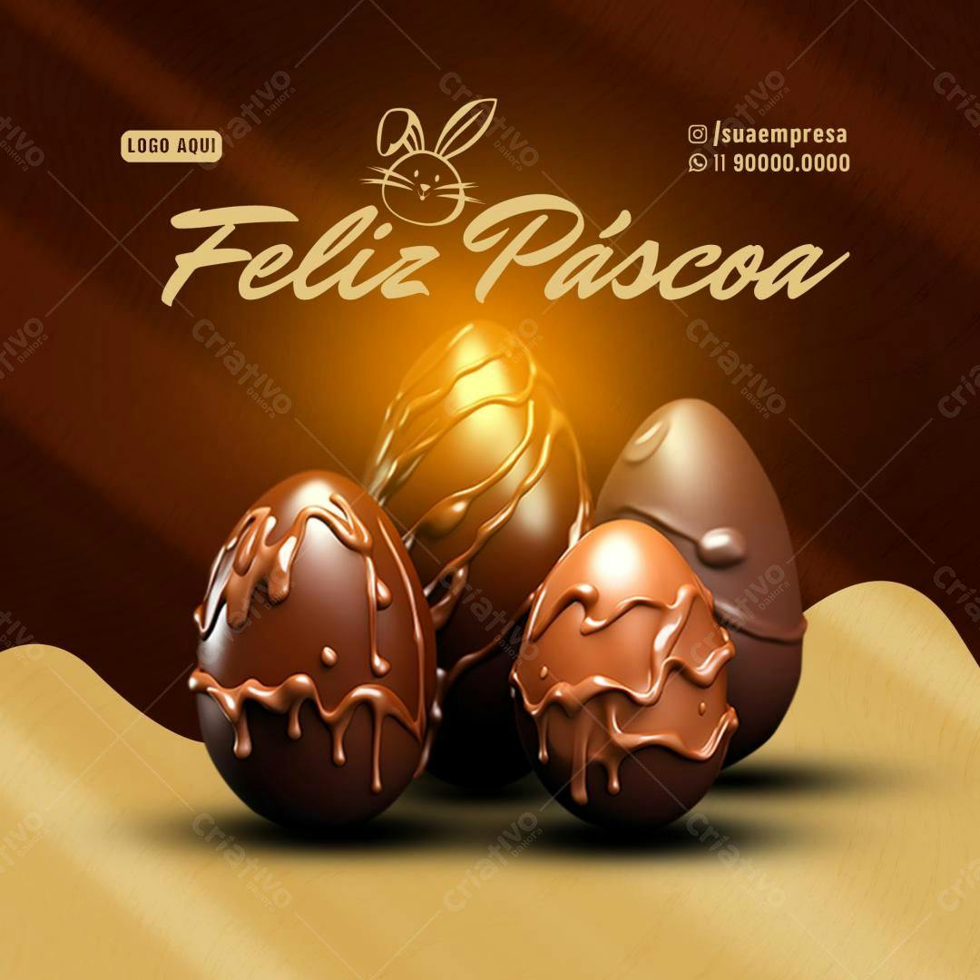 Postagem Páscoa com Ovos de Chocolate PSD Editável
