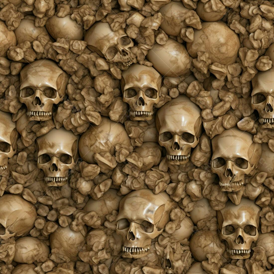 Crânios em pilha fundo marrom