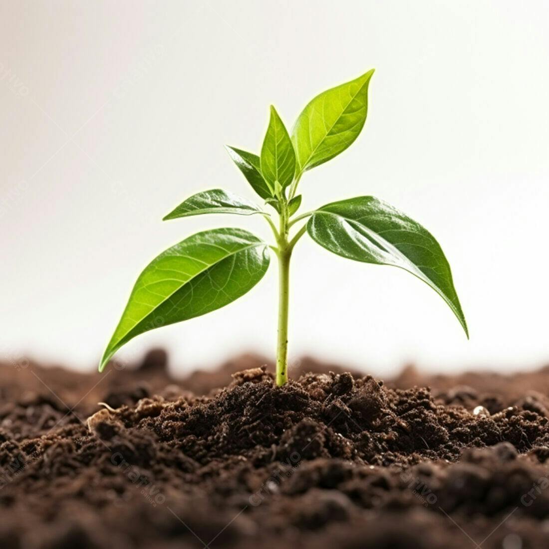 Planta brotando solo escuro fundo claro