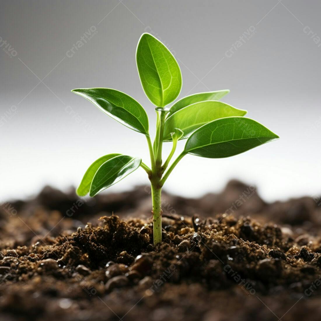 Planta brotando solo escuro fundo claro