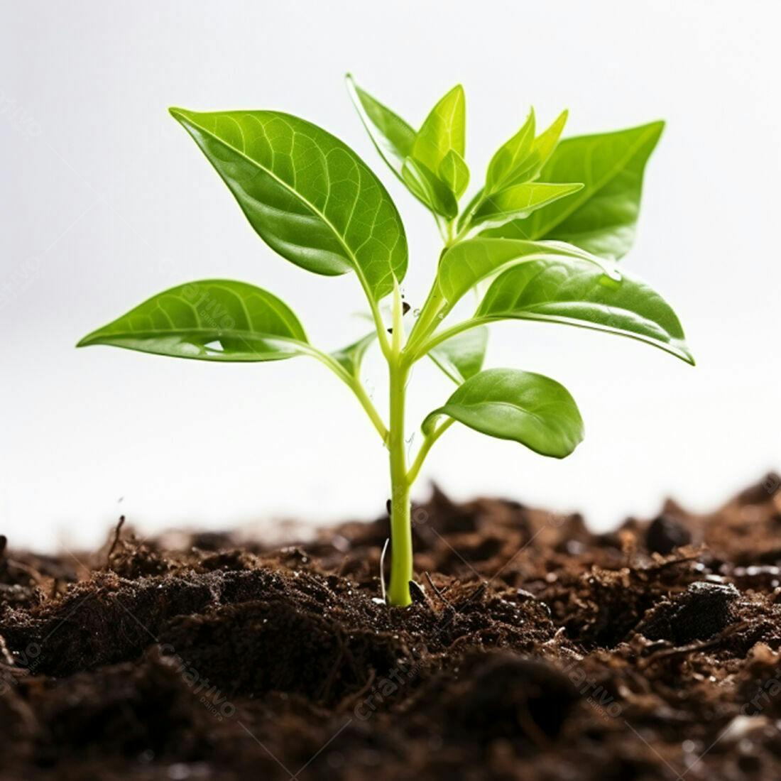 Planta jovem crescendo solo escuro