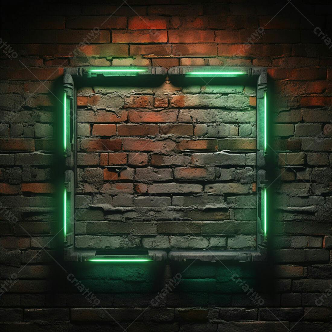 Textura Tijolo Escuro com Moldura Neon Verde para Fundo