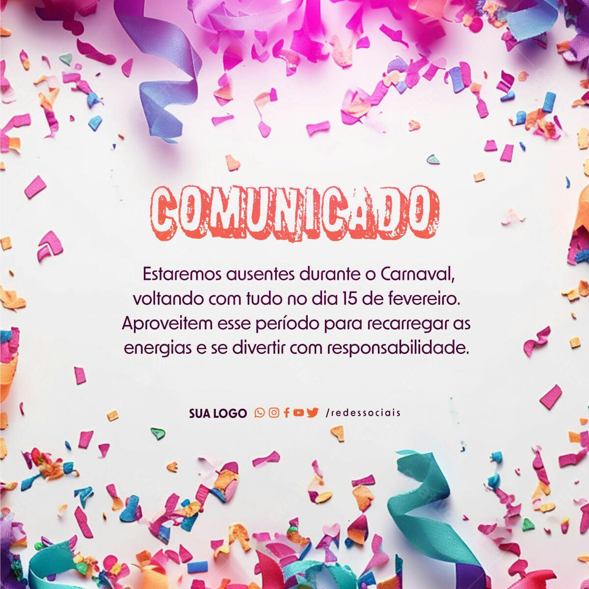 Comunicado de Carnaval PSD Editável