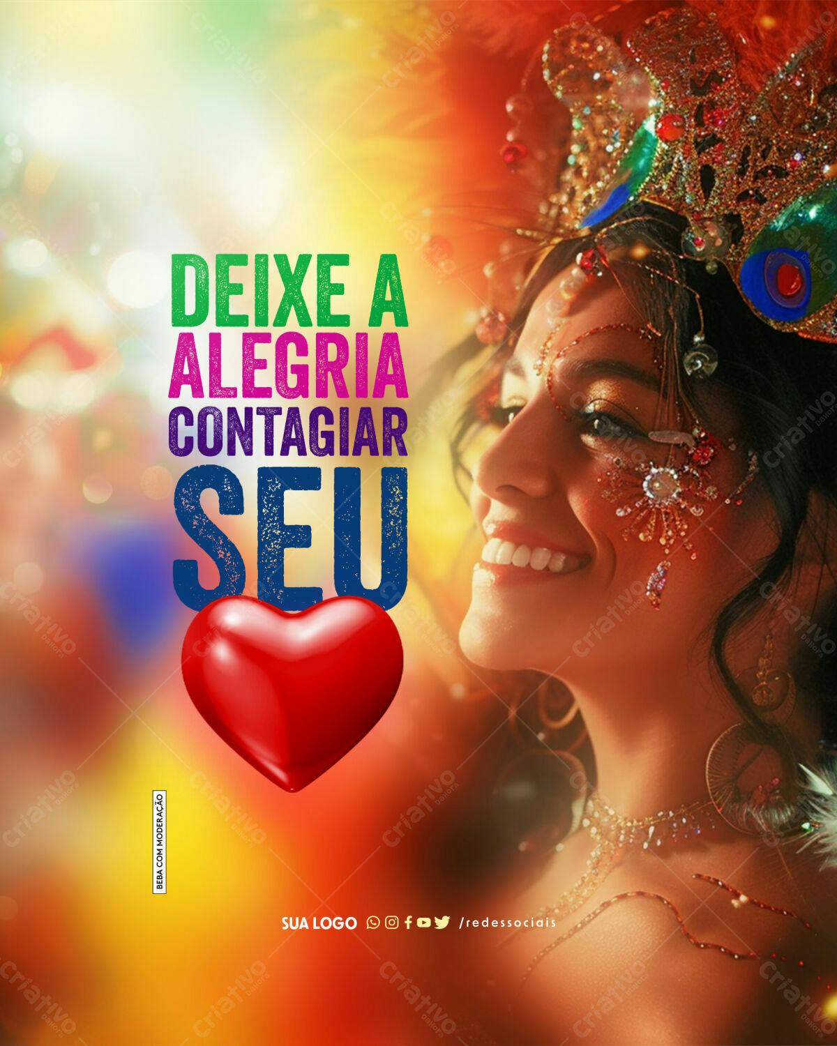 PSD para Carnaval com Coração Vermelho e Mulher Brasileira
