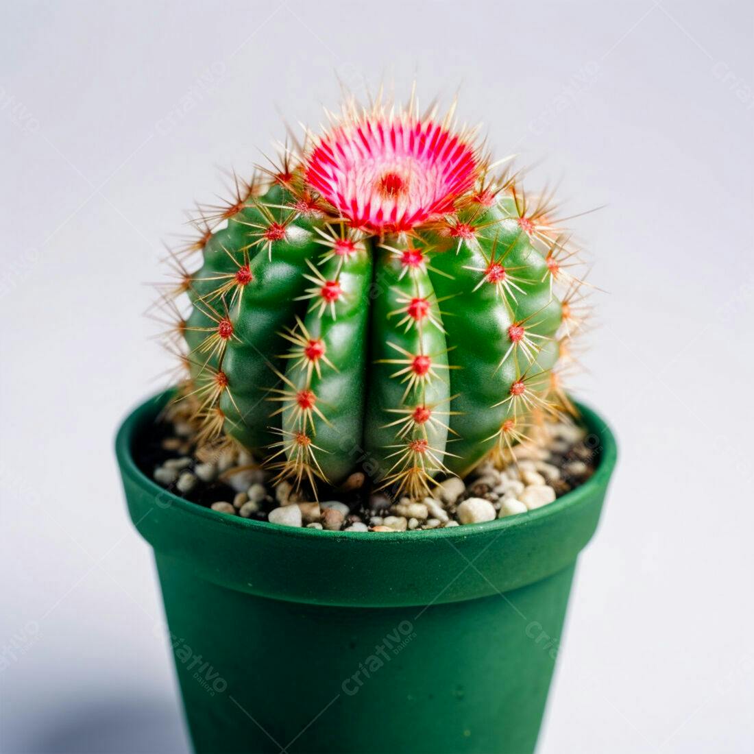 Cactus verde com flor rosa em vaso