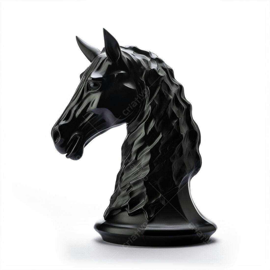 Cabeça de Cavalo Negra em Base Preta
