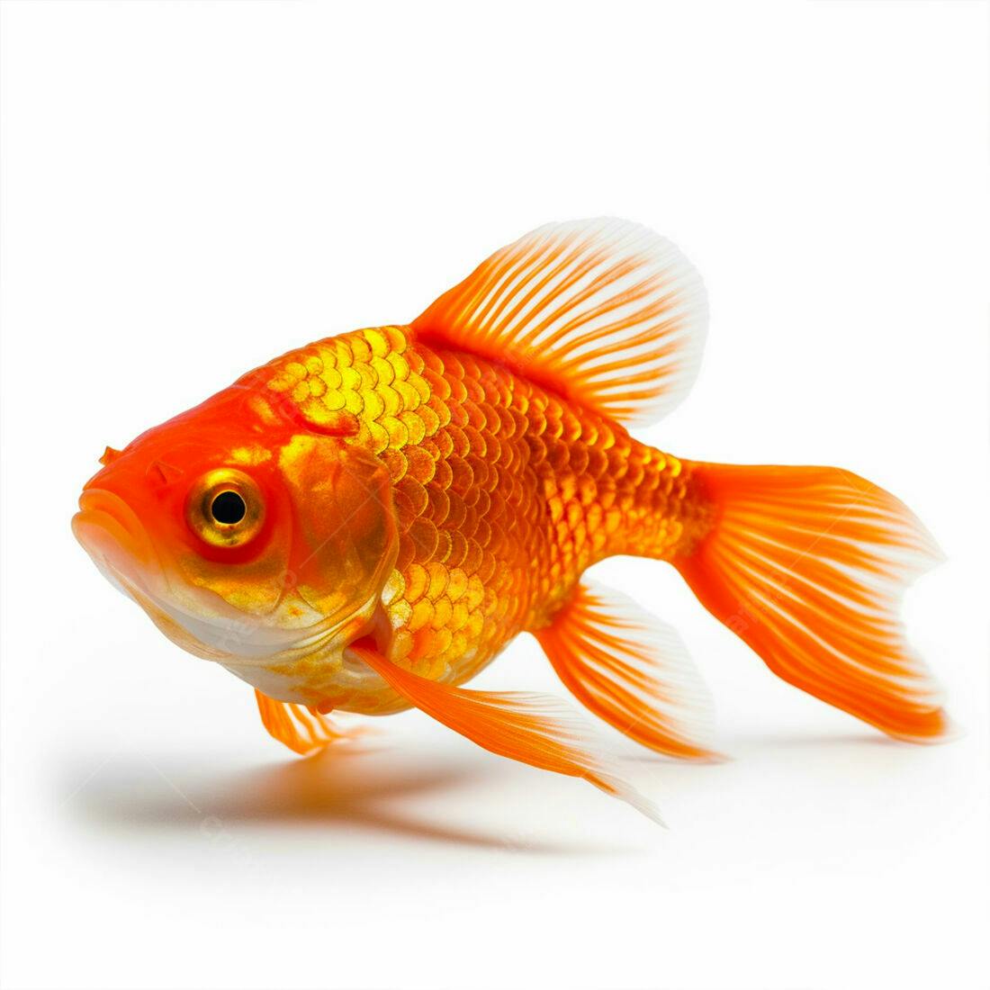 Peixe Dourado Laranja nadando fundo branco