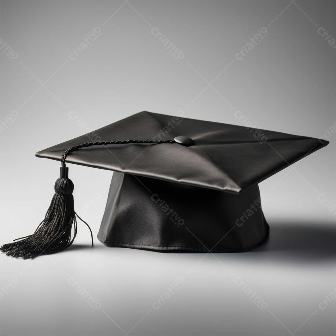 Capelo de formatura preto sobre fundo cinza