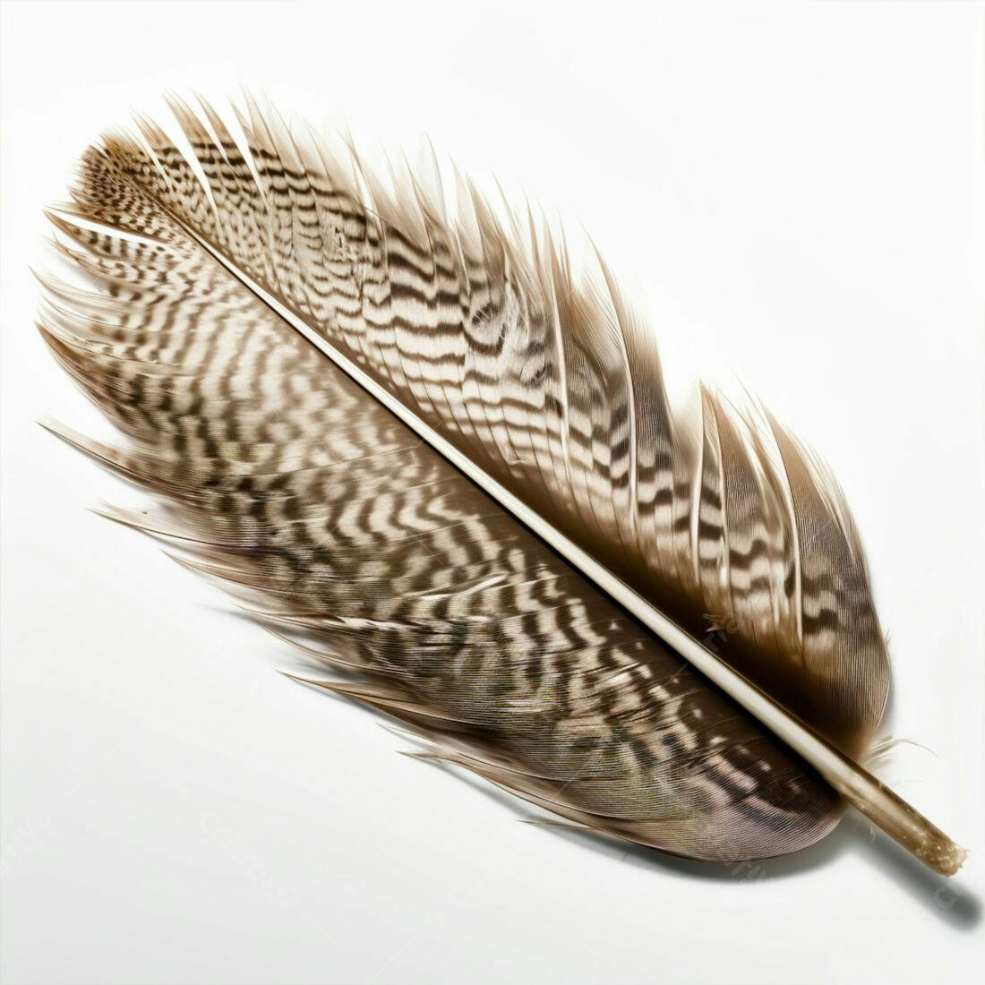Pluma marrom e branca com detalhes em zigue-zague