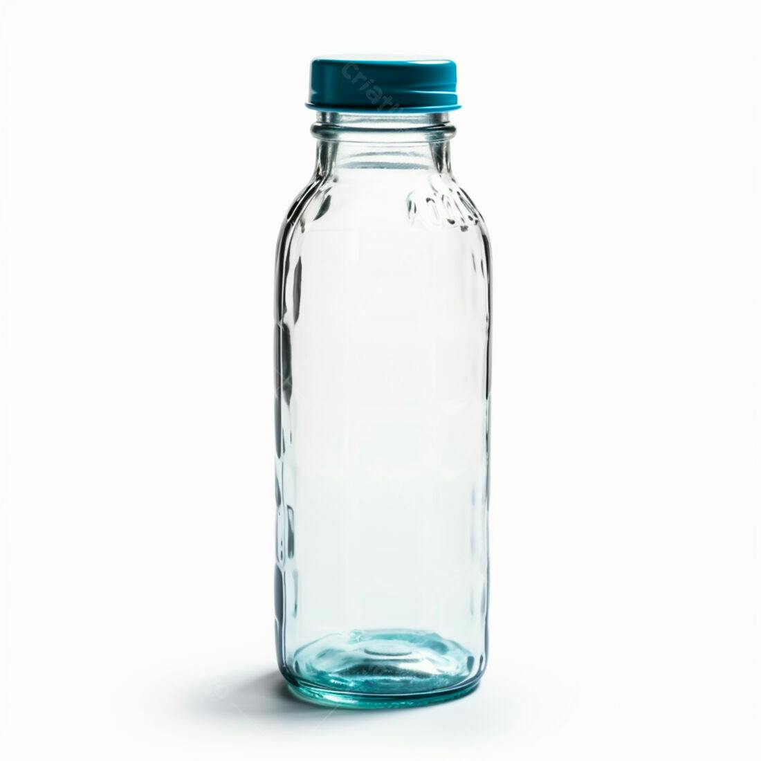 Garrafa de vidro transparente com tampa azul