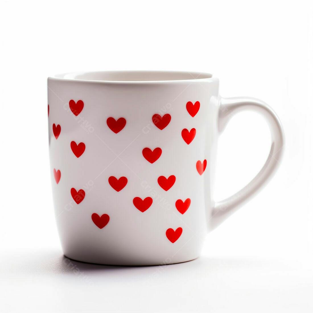 Caneca branca com corações vermelhos