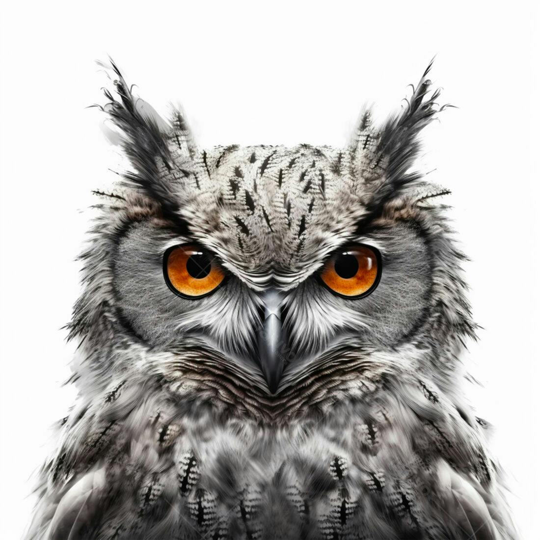 Coruja com olhos laranja fundo branco