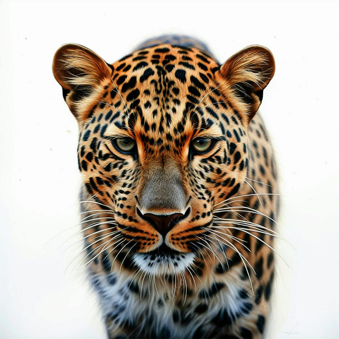 Leopardo olhar intenso fundo branco