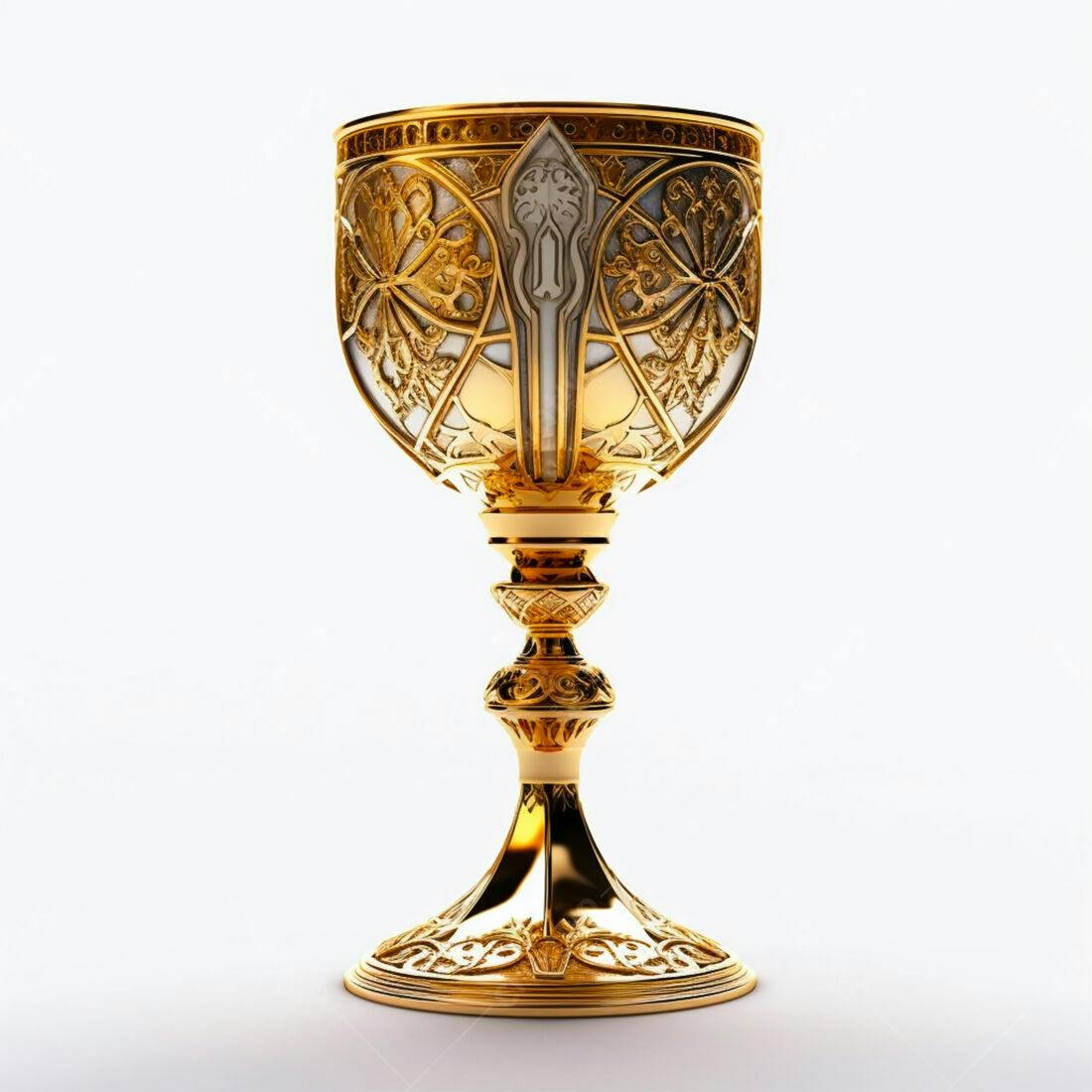 Cálice dourado com detalhes em relevo