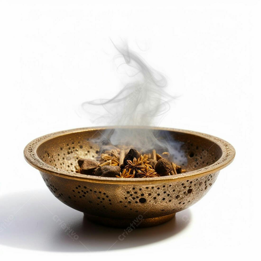 Incenso aromático em recipiente dourado
