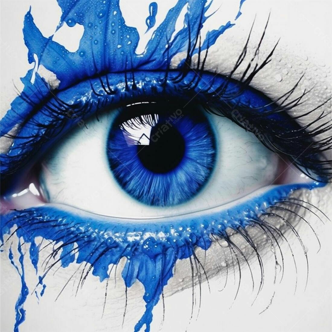 Olho azul com pintura abstrata