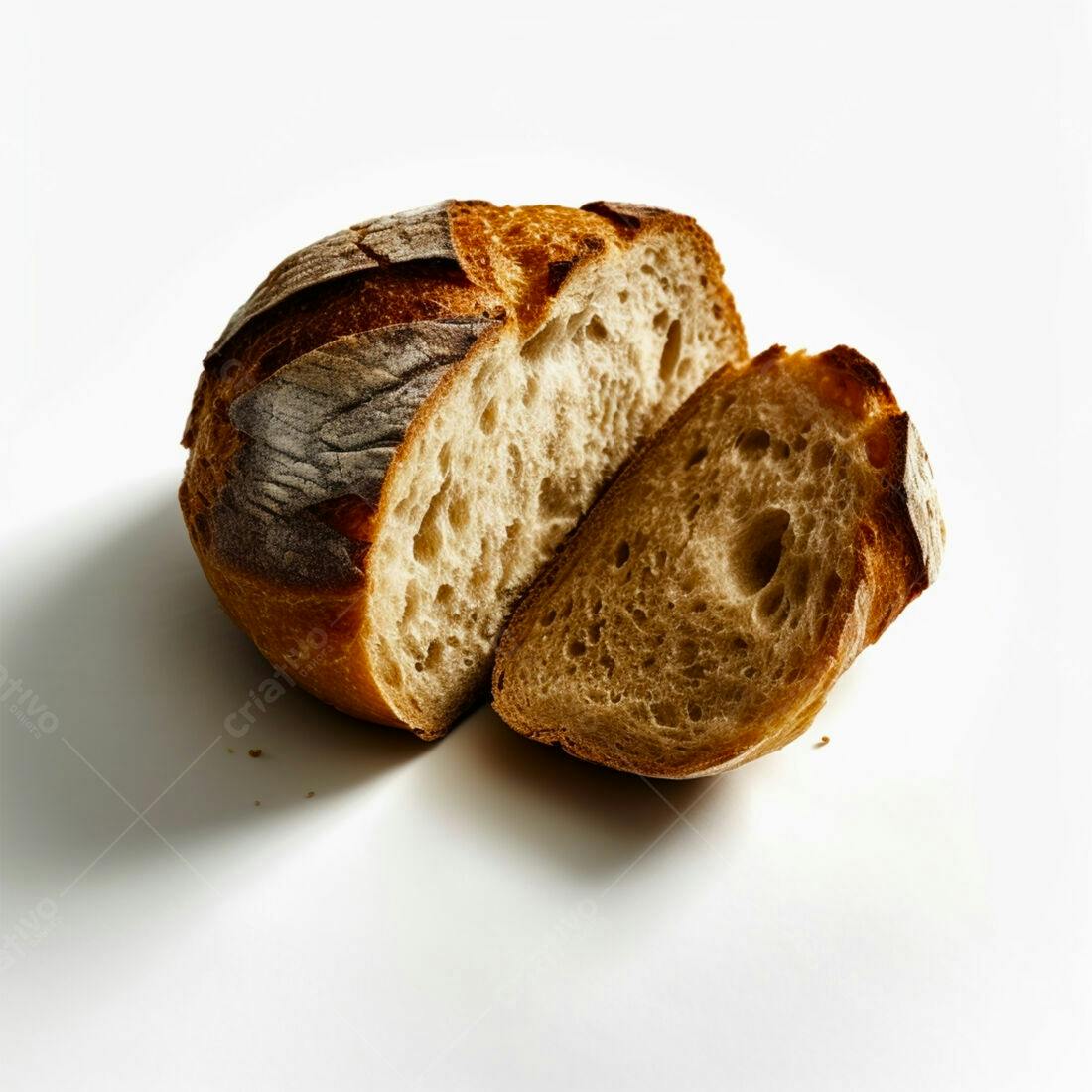 Pão artesanal fatiado fundo branco