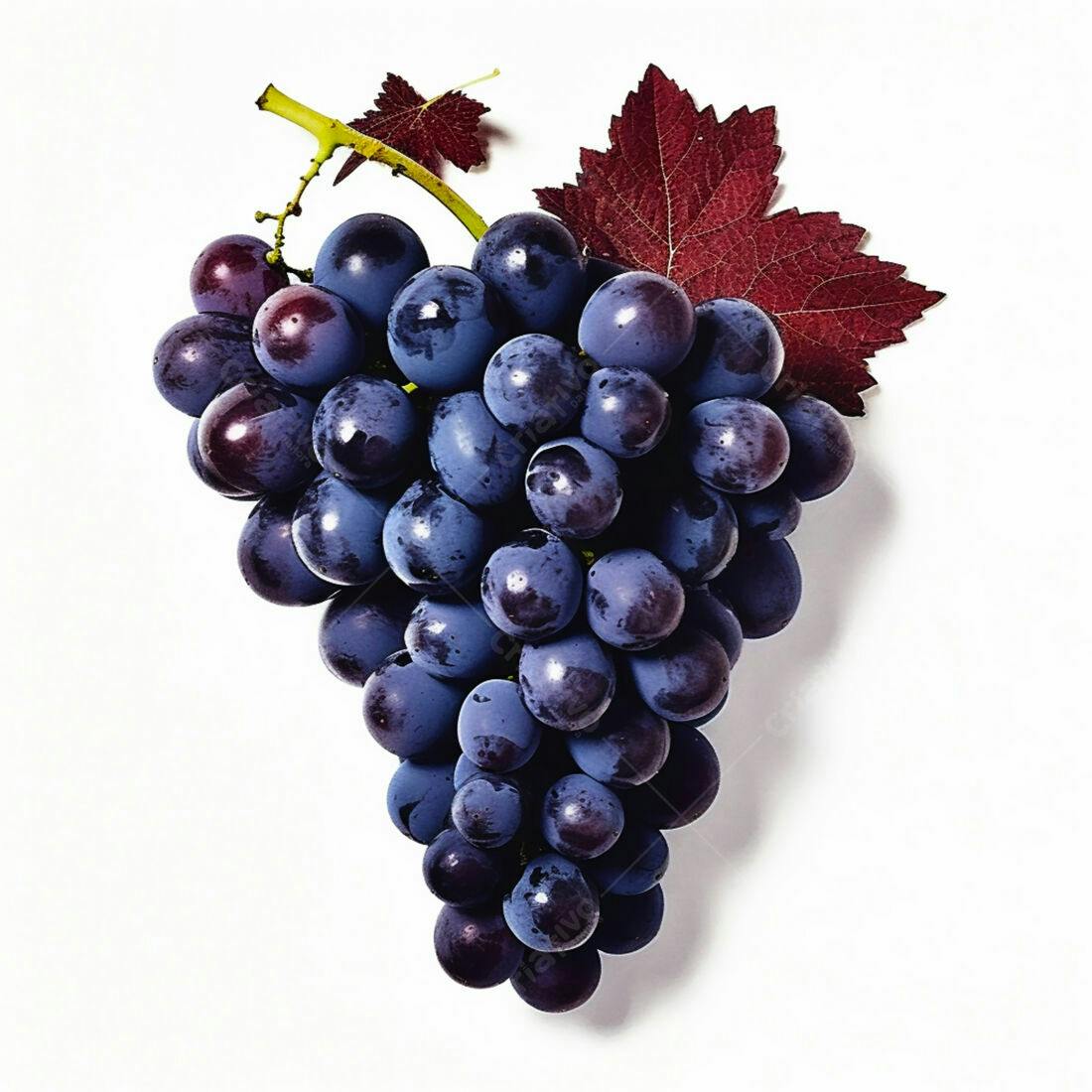 Uvas roxas frescas com folha vermelha