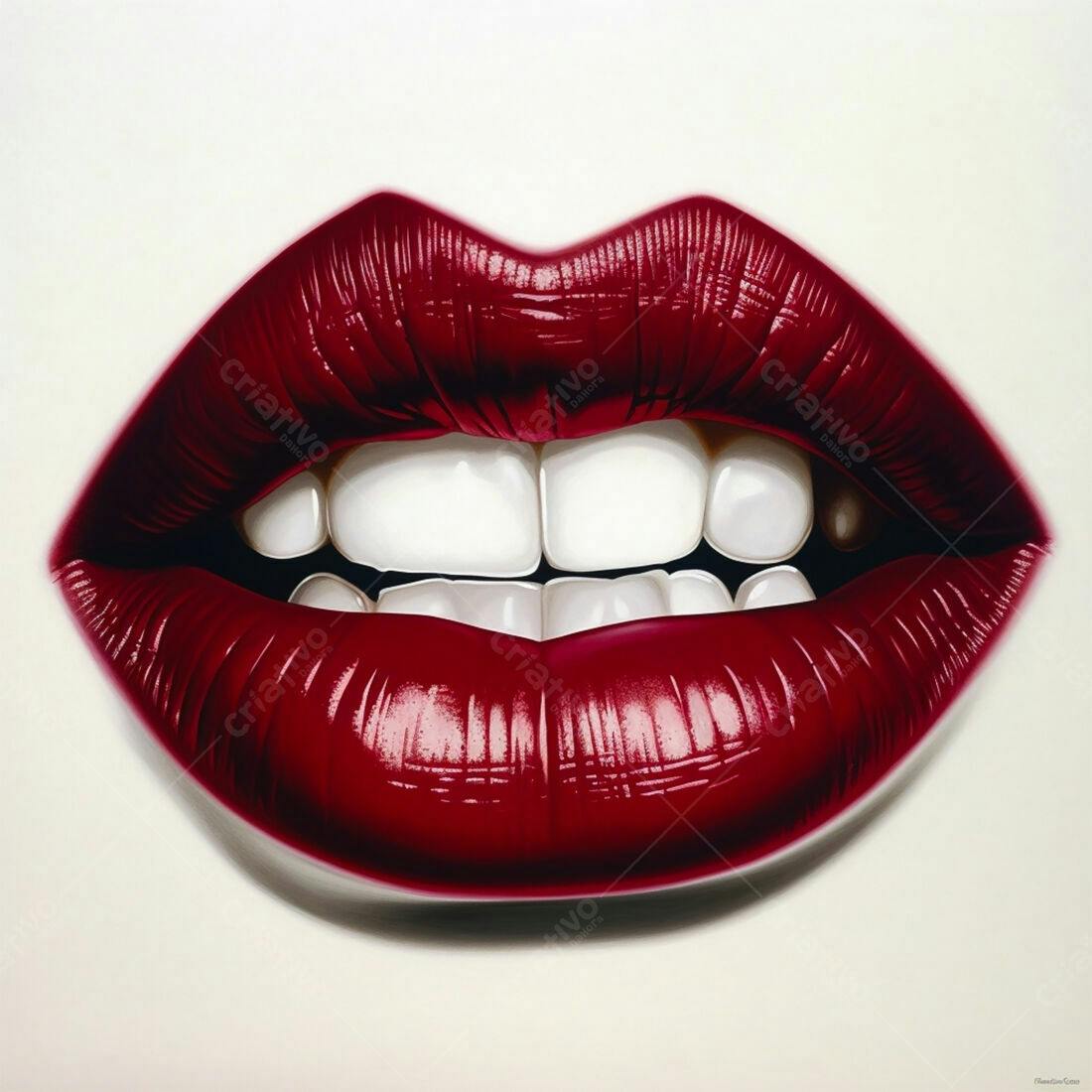 Lábios Vermelhos Sensuais com Dentes Brancos
