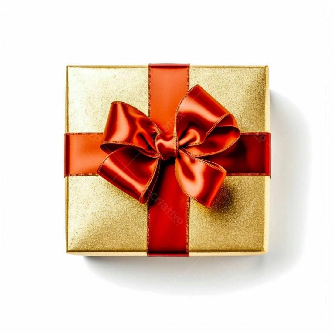 Presente dourado com laço vermelho