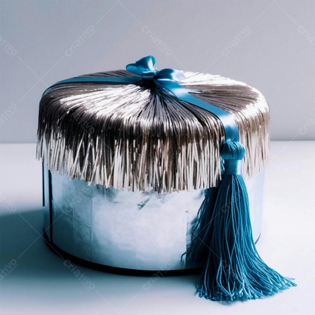 Caixa de presente prata com tassel azul