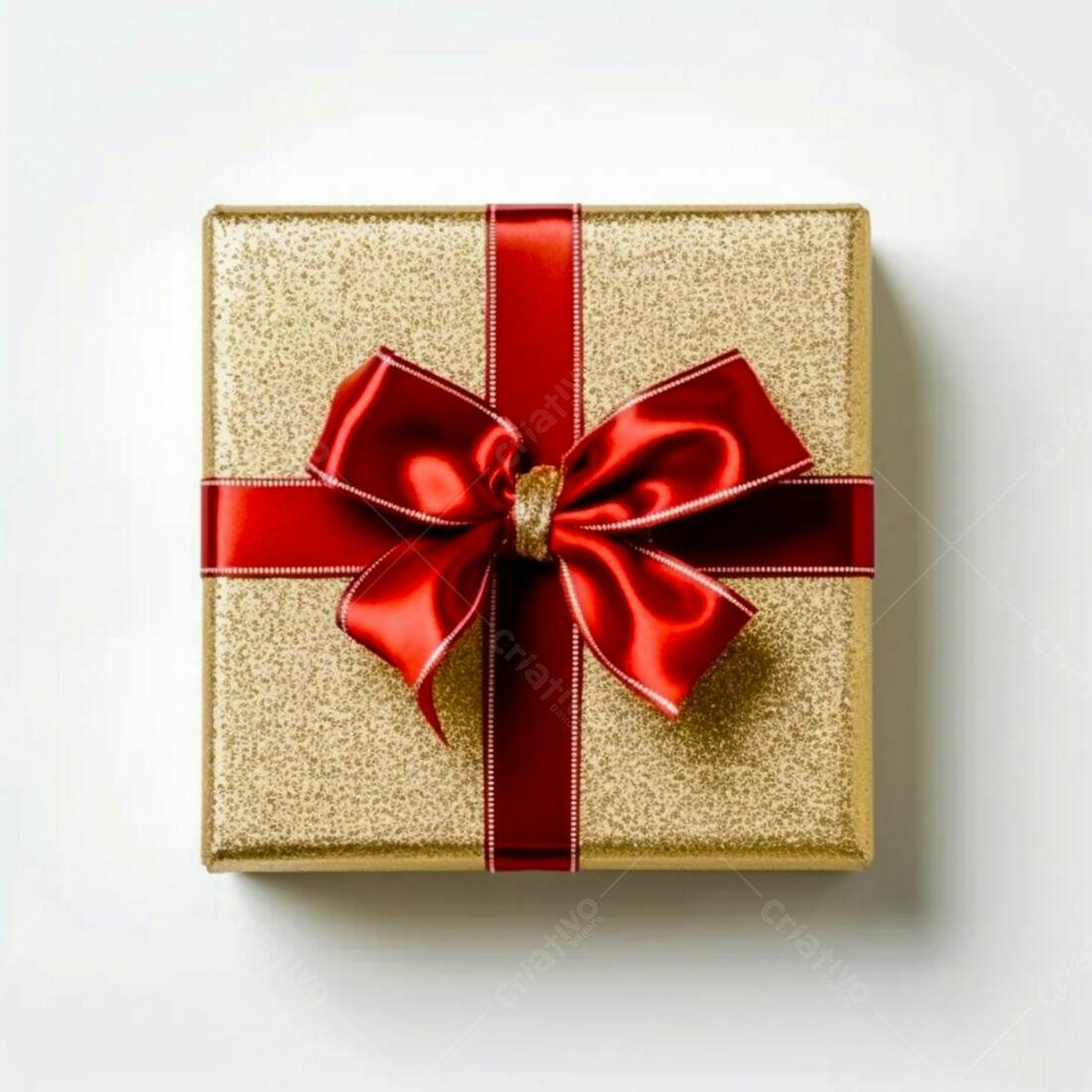 Presente dourado com laço vermelho