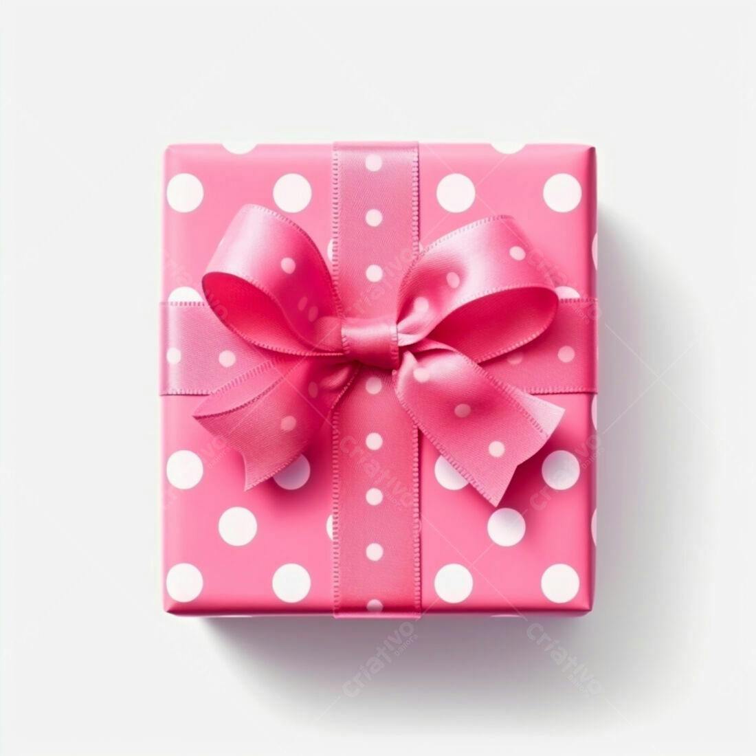 Presente rosa com laço e bolinhas brancas