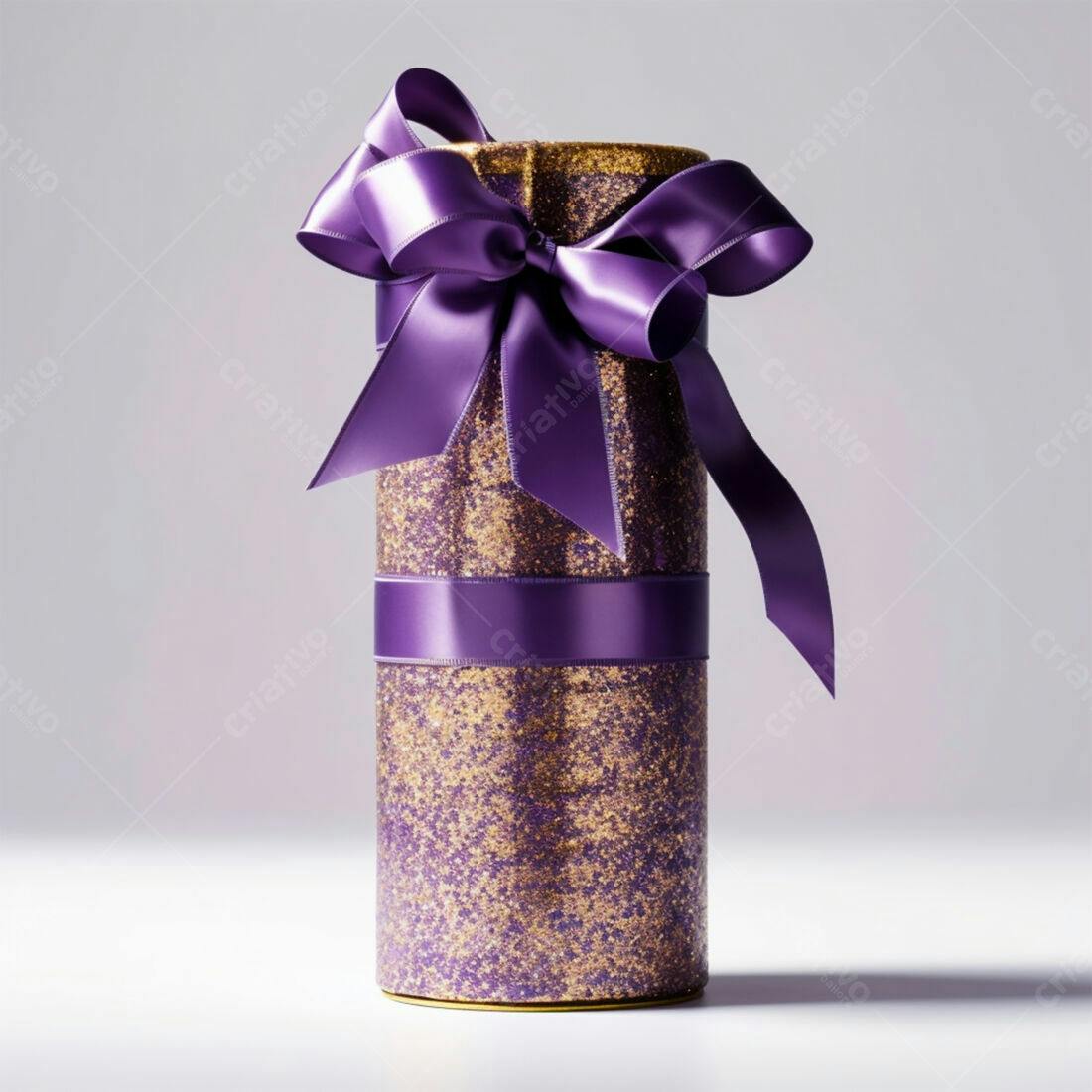 Presente embrulhado roxo e dourado