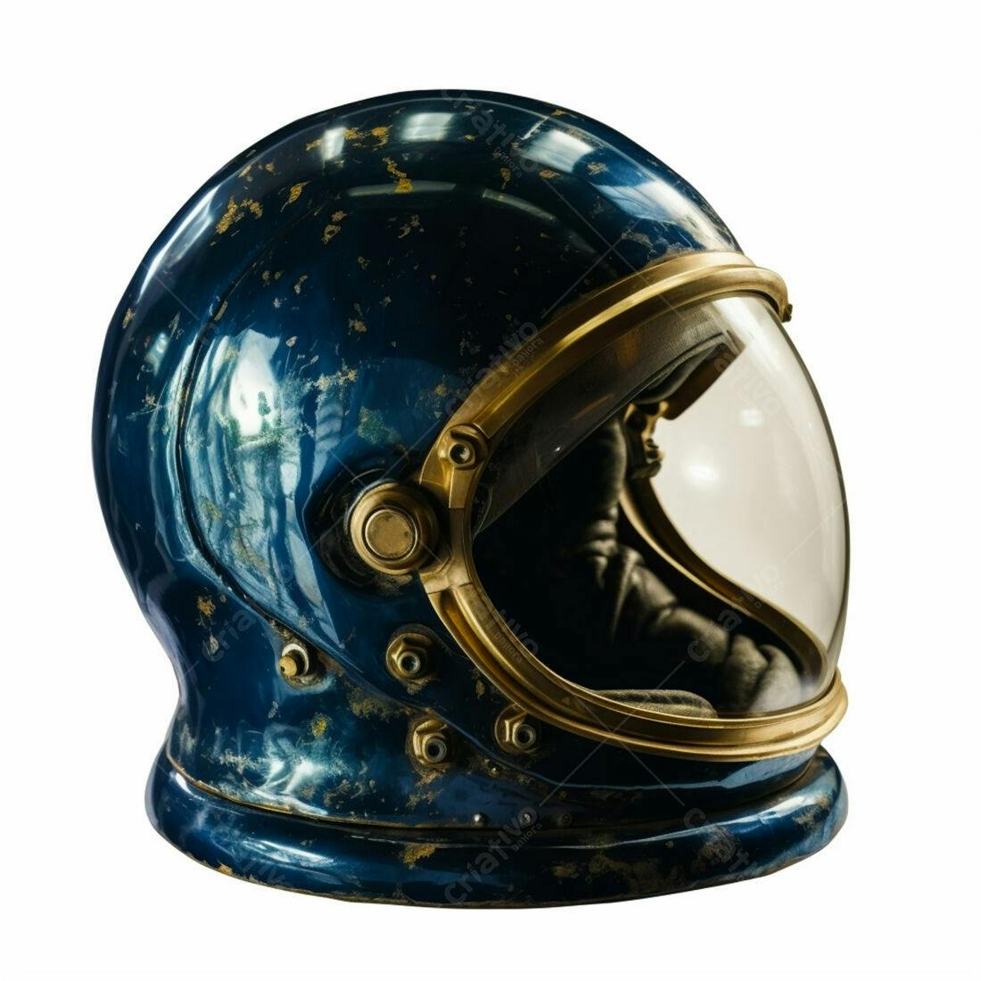 Capacete espacial vintage azul e dourado