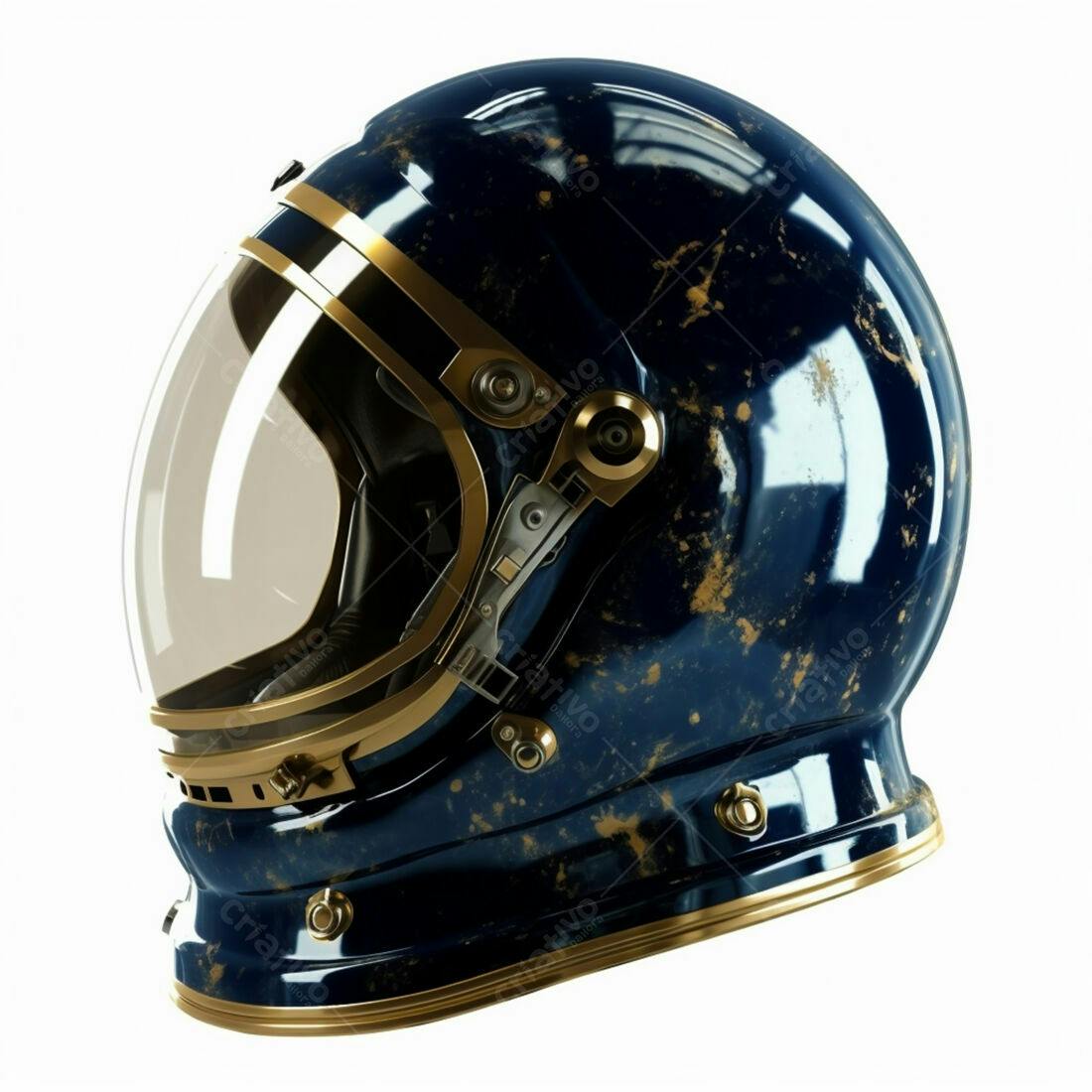 Capacete espacial azul e dourado vintage