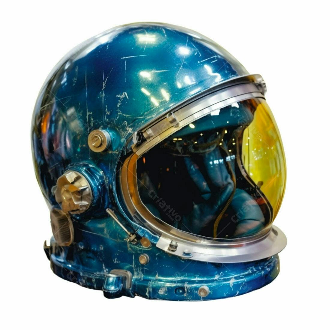 Capacete espacial azul vintage usado