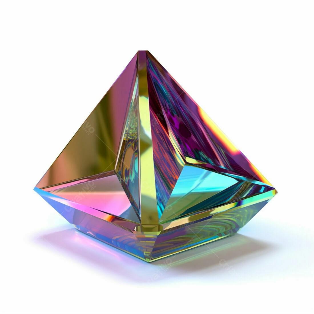 Cristal iridiscente pirâmide facetada
