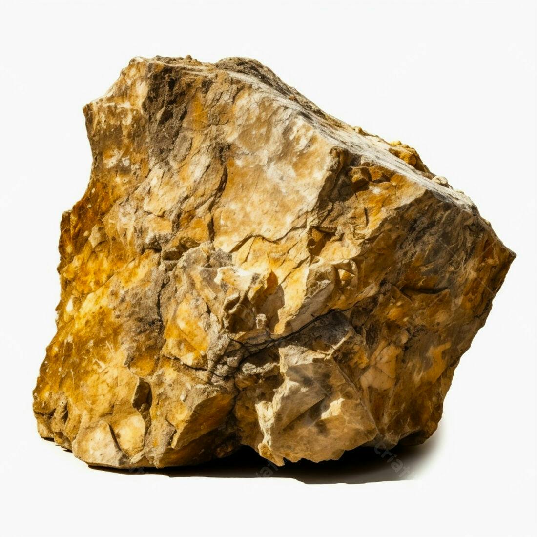 Pedra amarela texturada isolada fundo branco