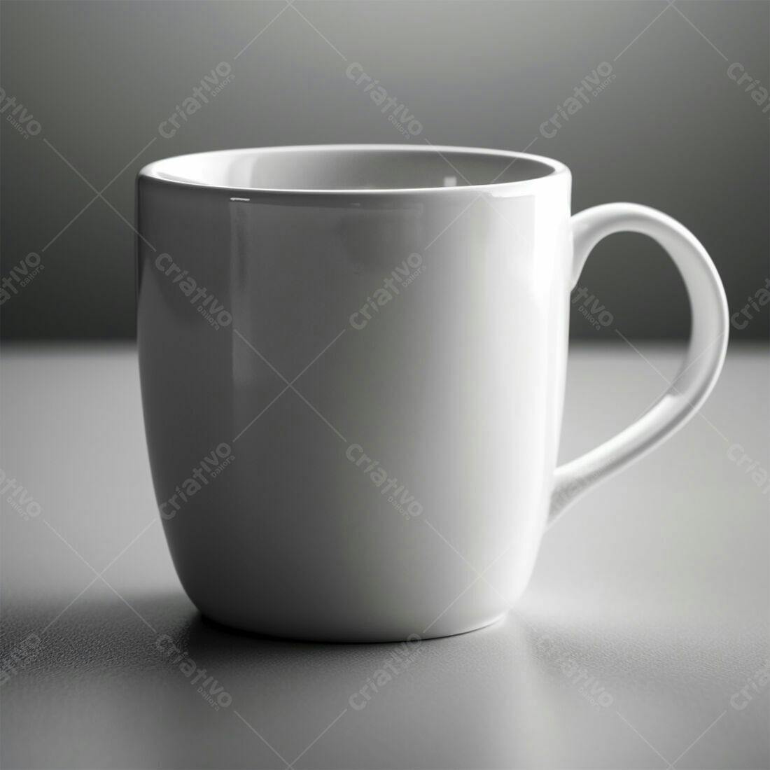 Caneca branca minimalista sobre mesa