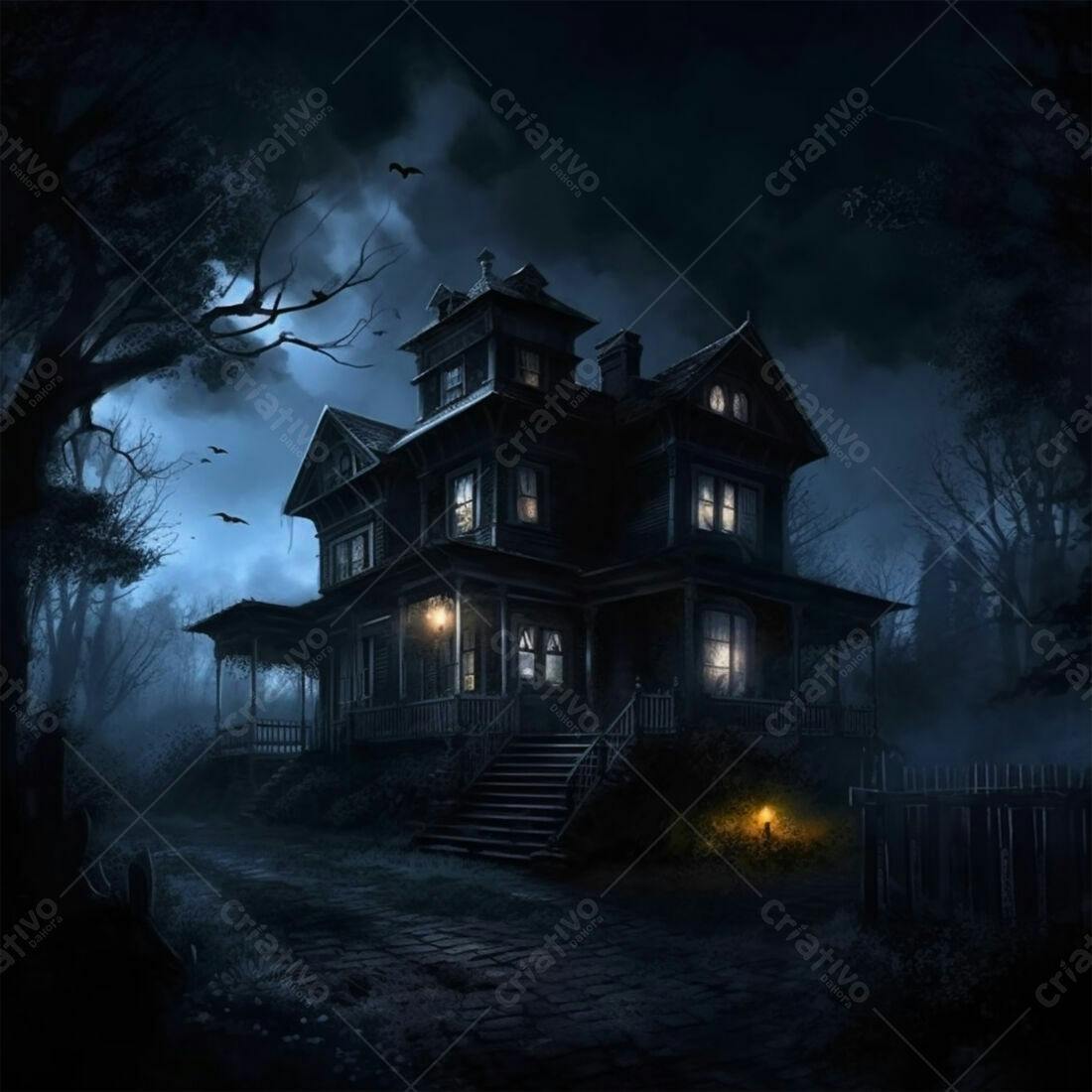 Mansão Sombria em Noite de Halloween